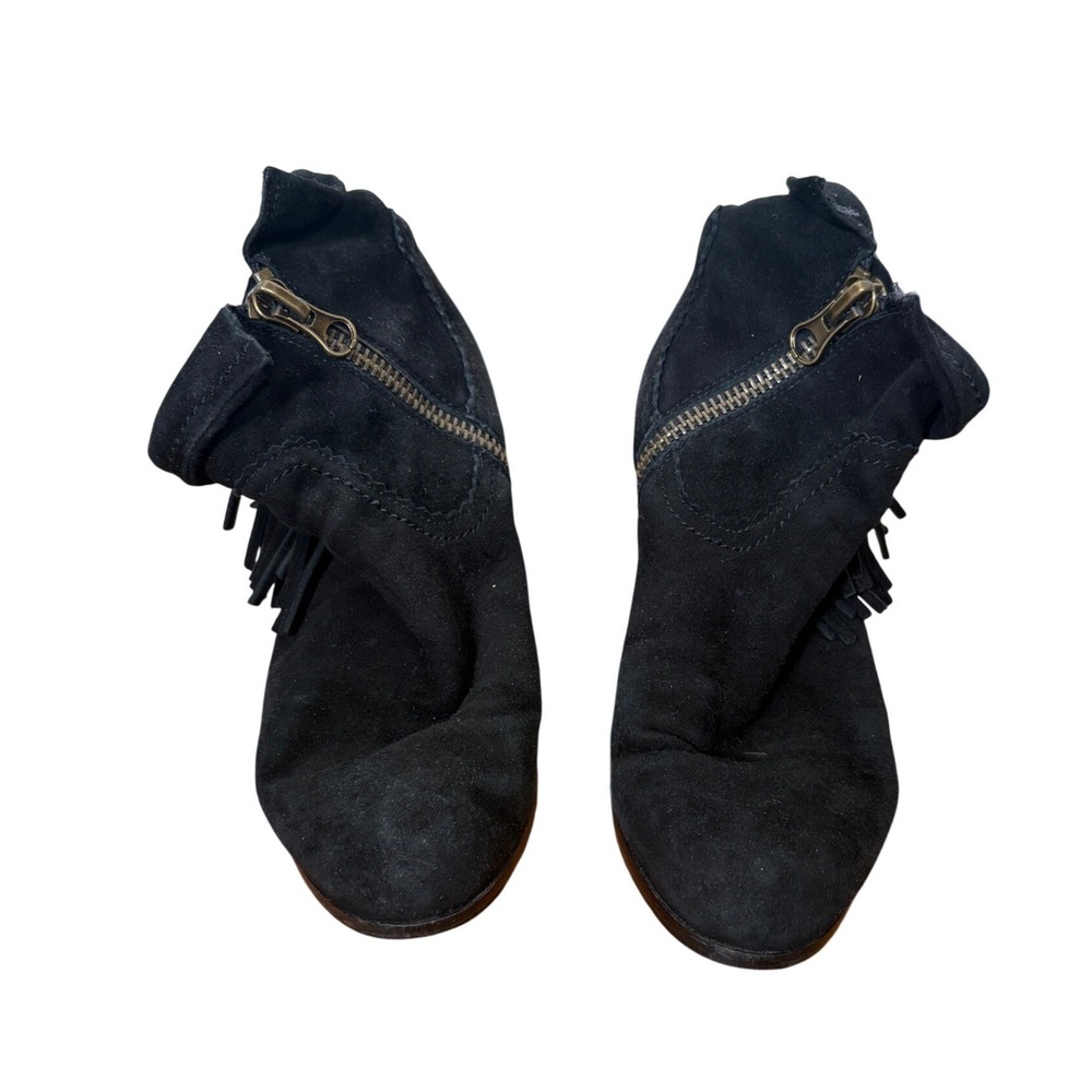 Sam Edelman Louie Black Suede Fringe Ankle Boots 6.5M Western Booties